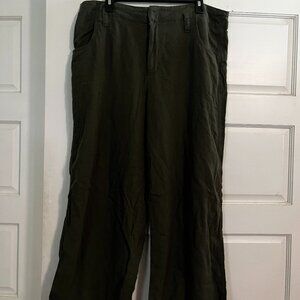 High Waist Olive Linen Wide Leg Pants